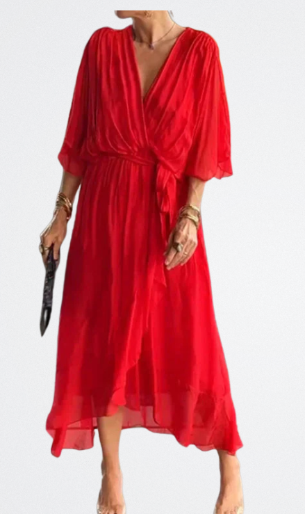 Monica - Vestido de gasa de seda con escote en V