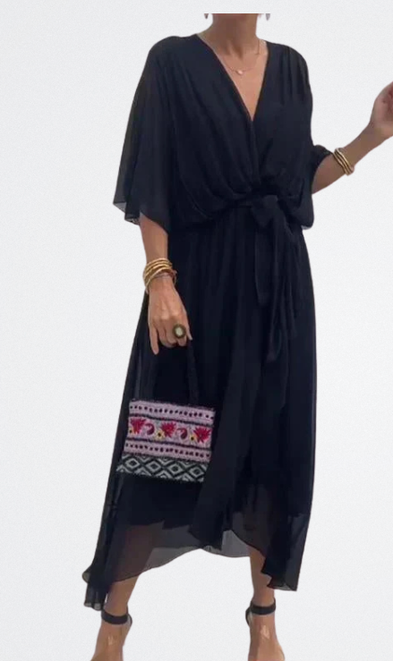 Monica - Vestido de gasa de seda con escote en V