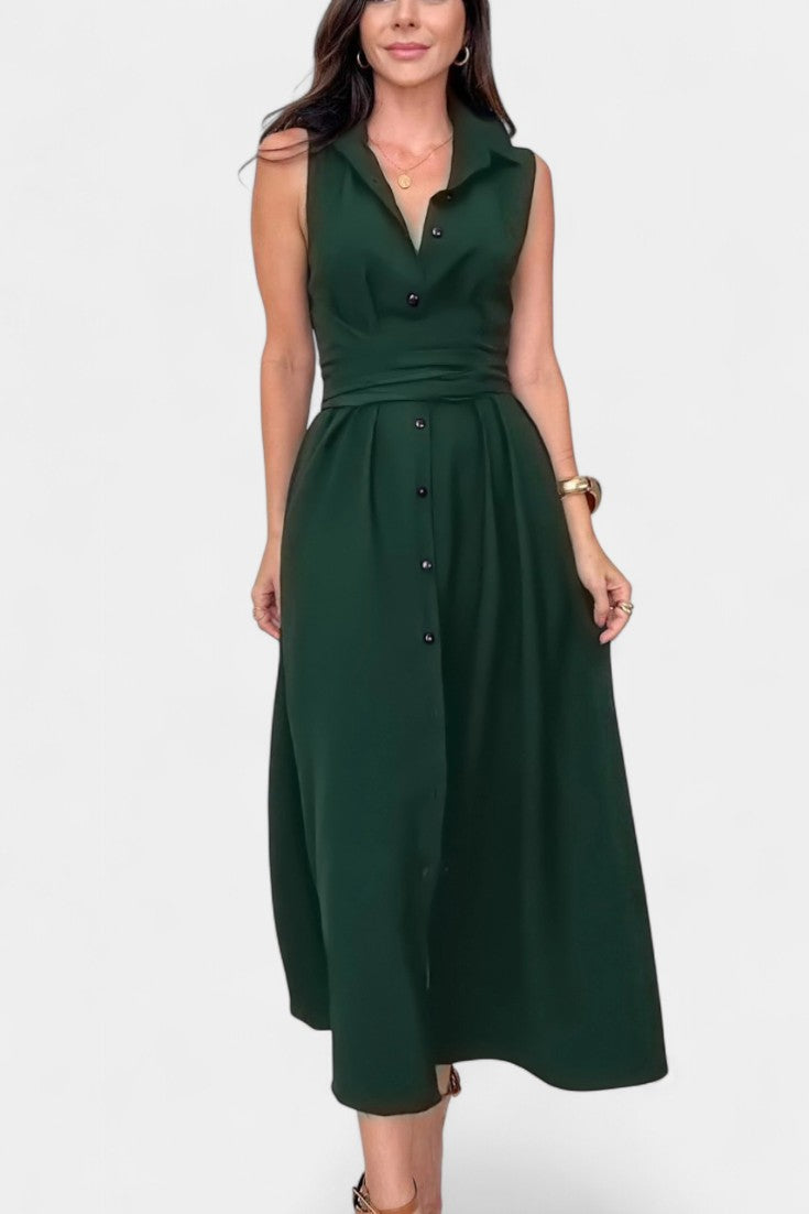 Meryl Vestido Midi de Estilo Camisa con Botones
