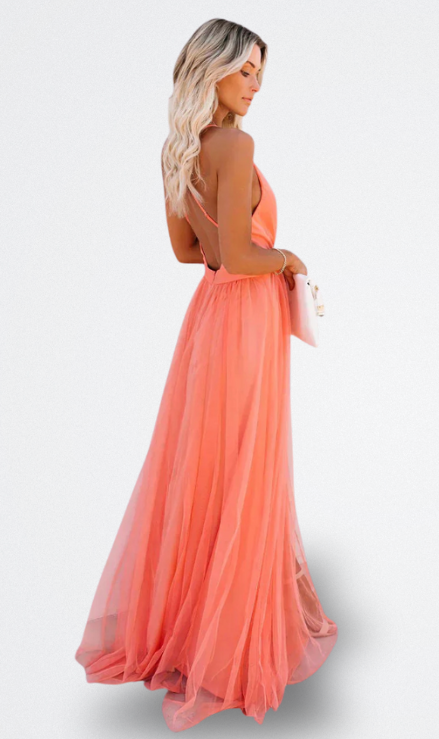 Lidia Vestido Largo Elegante con Espalda Descubierta
