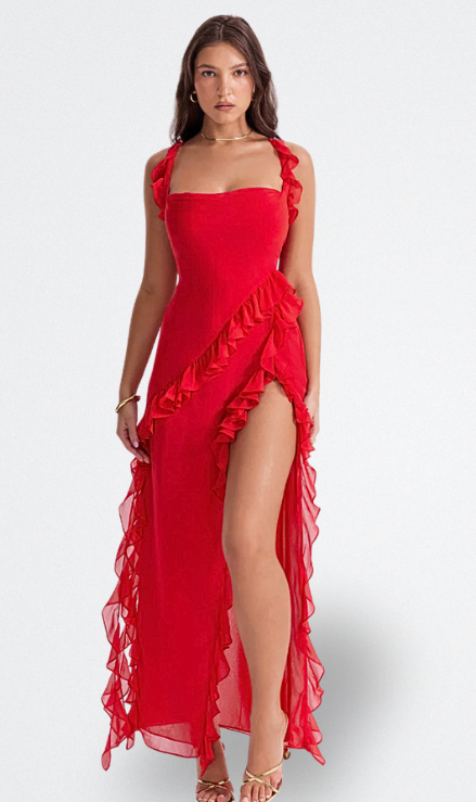 Brisa | Vestido Burdeos con Volantes