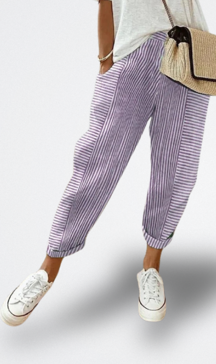 Lore | Pantalones Ligeros de Lino a Rayas