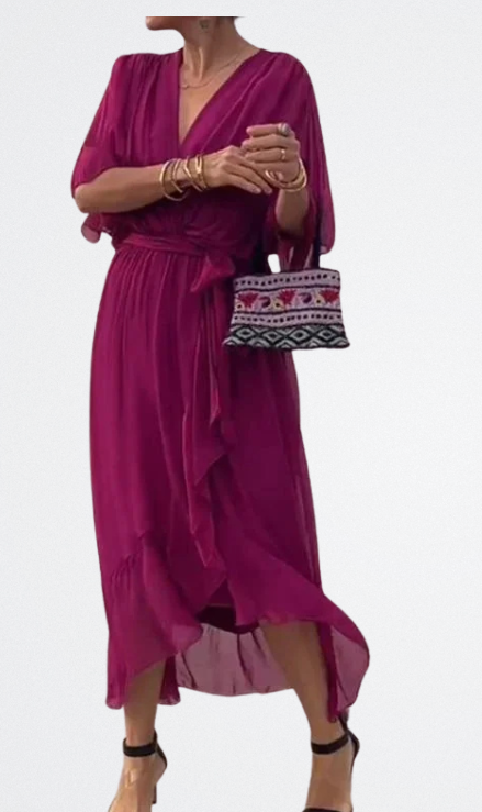 Monica - Vestido de gasa de seda con escote en V
