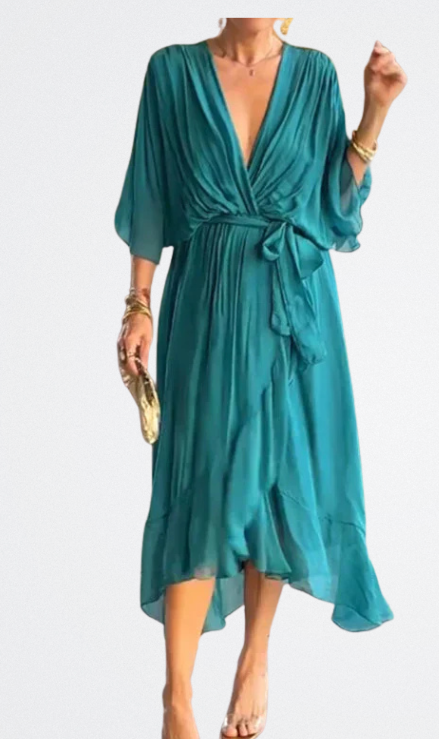 Monica - Vestido de gasa de seda con escote en V