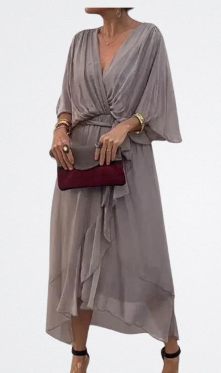 Monica - Vestido de gasa de seda con escote en V