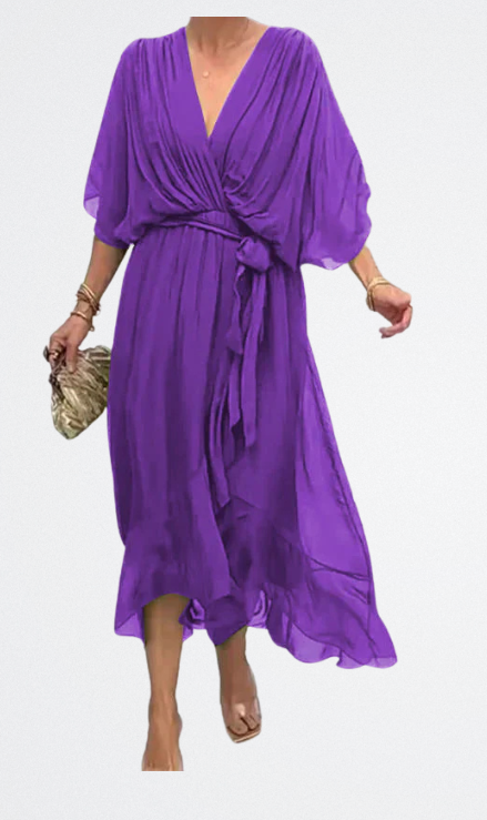 Monica - Vestido de gasa de seda con escote en V