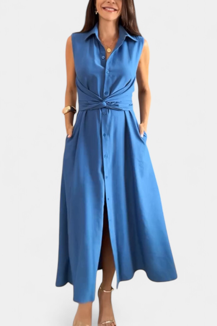 Meryl Vestido Midi de Estilo Camisa con Botones
