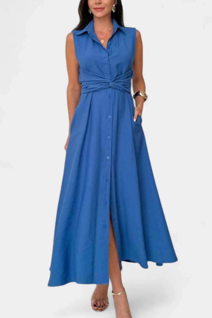 Meryl Vestido Midi de Estilo Camisa con Botones
