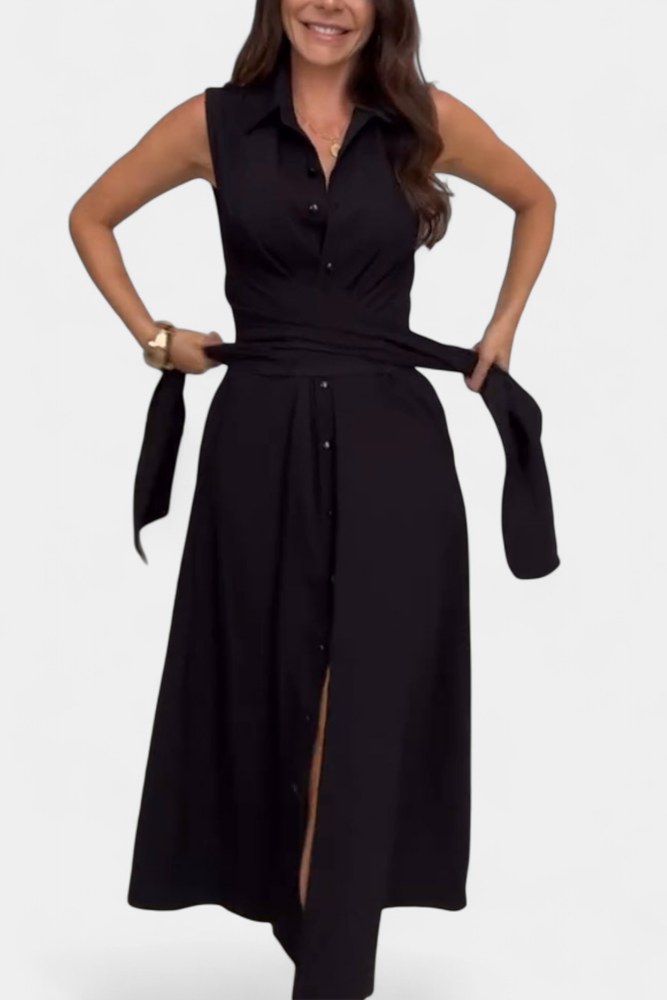 Meryl Vestido Midi de Estilo Camisa con Botones