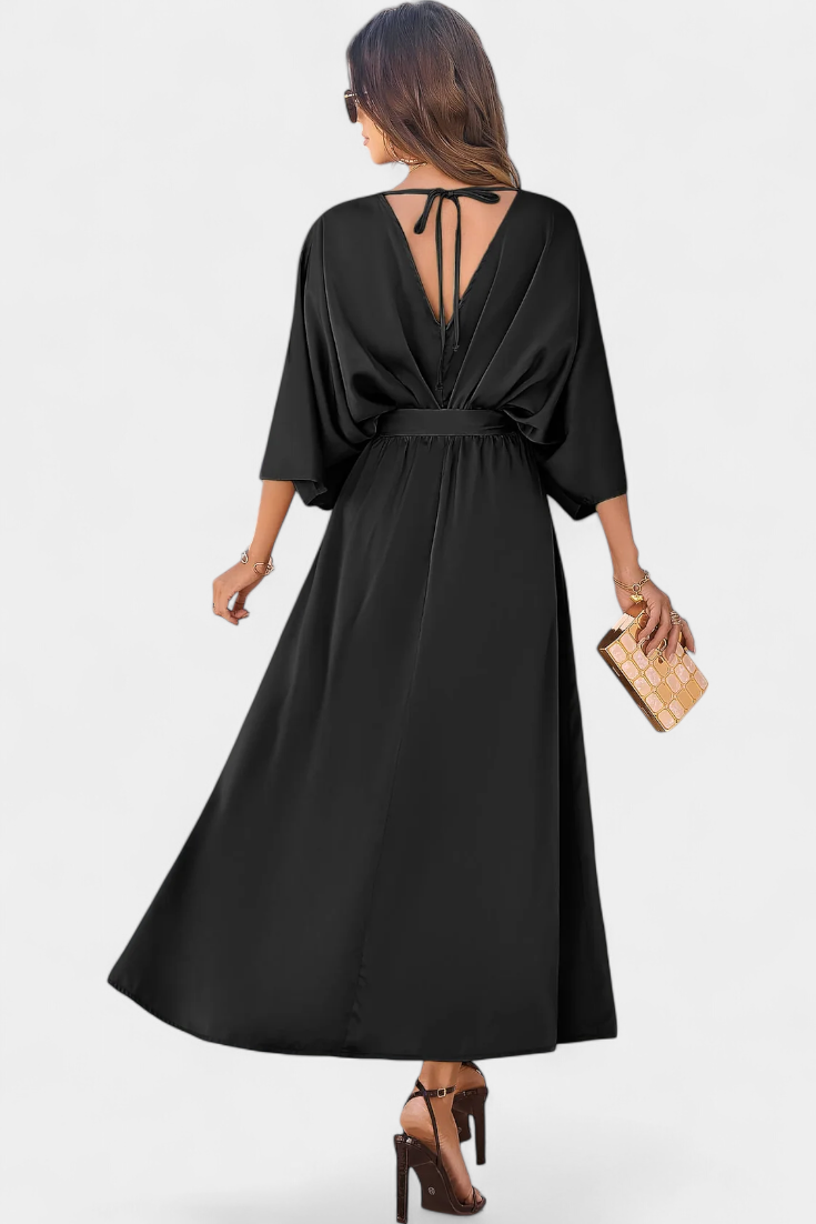 Milly Vestido Elegante con Abertura y Lazo