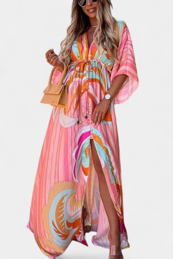 Joelle Vestido Suave Arcoíris con Manga Murciélago