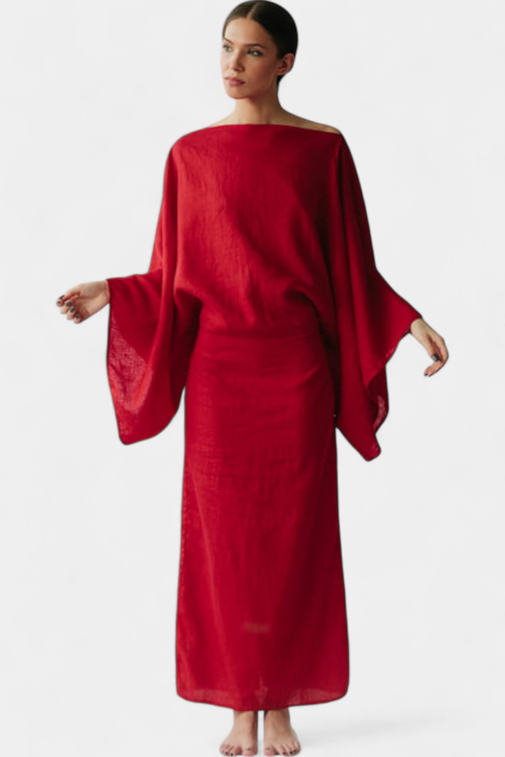 Kamilia Vestido Kimono de Lino Carmesí