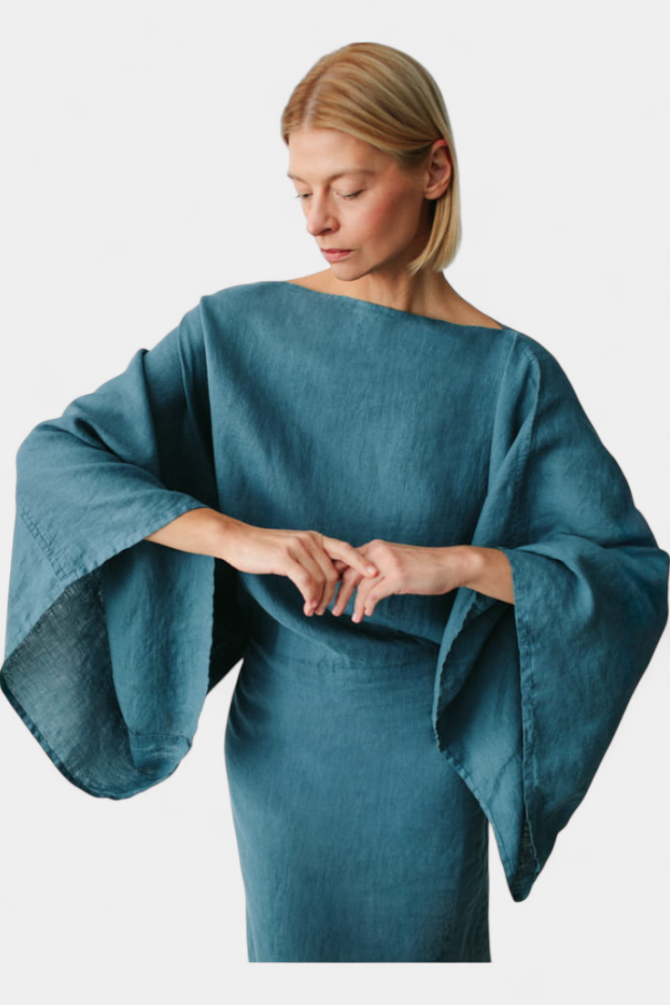 Kamilia Vestido Kimono de Lino Carmesí