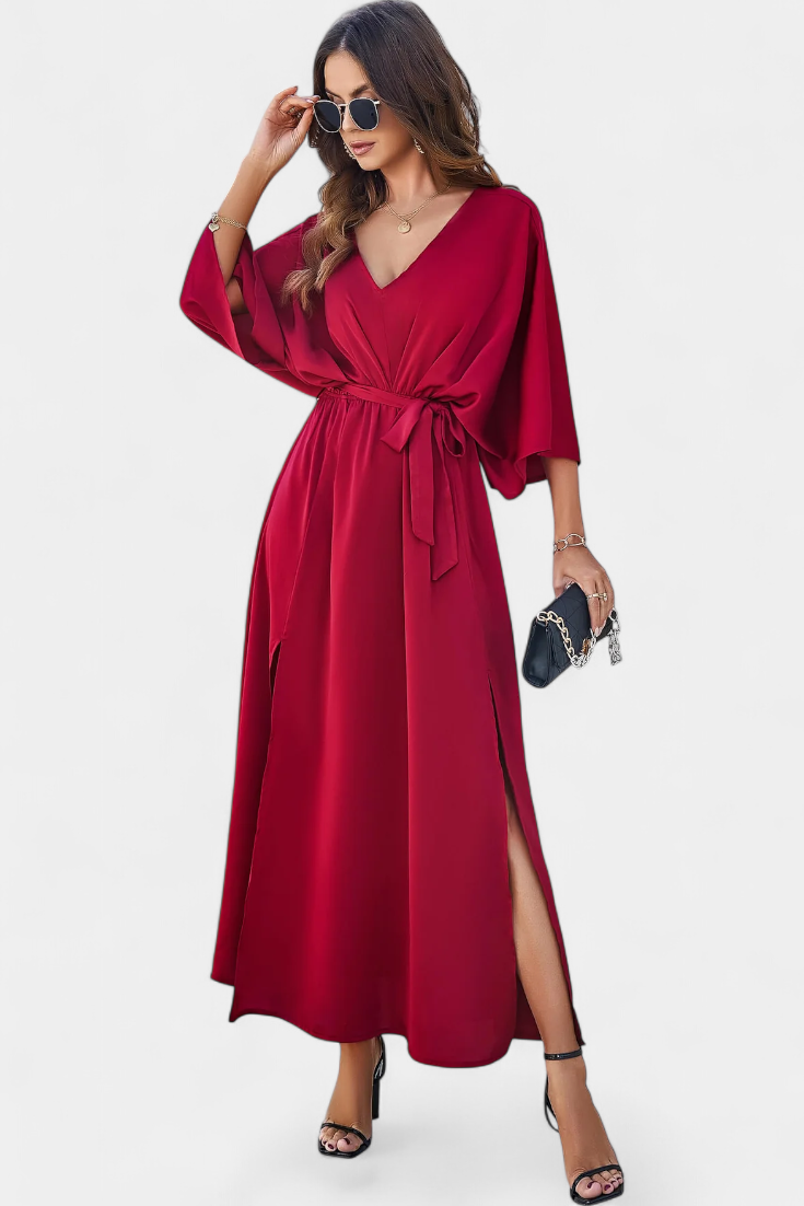 Milly Vestido Elegante con Abertura y Lazo