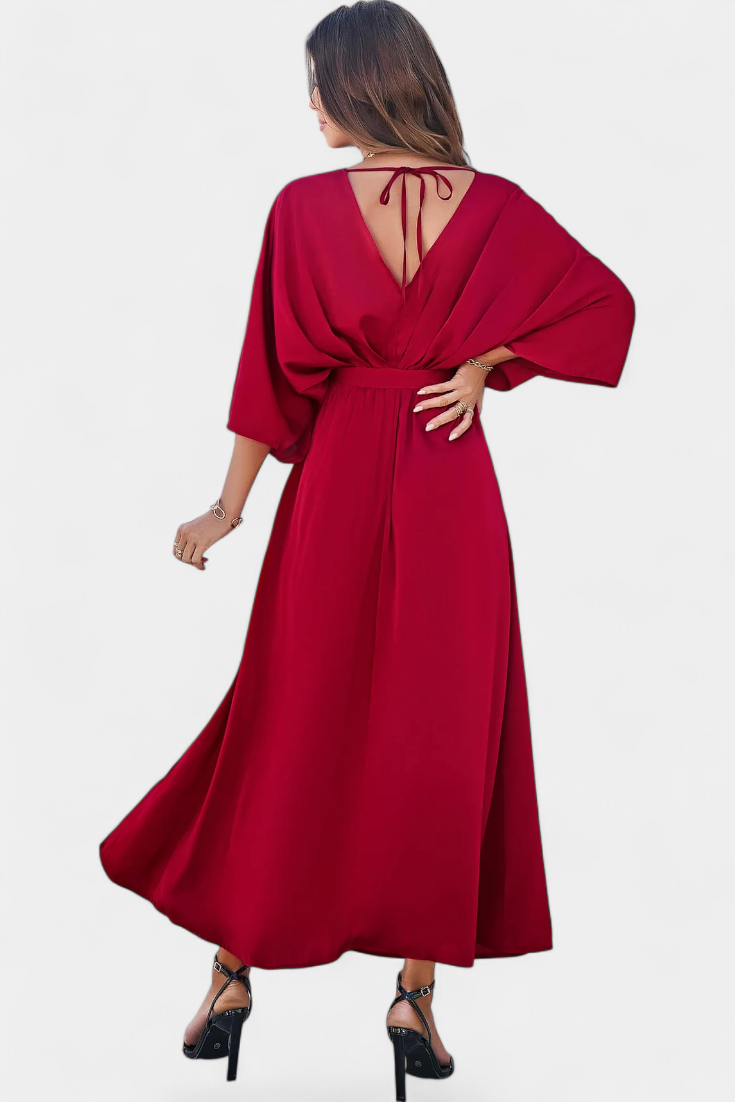 Milly Vestido Elegante con Abertura y Lazo