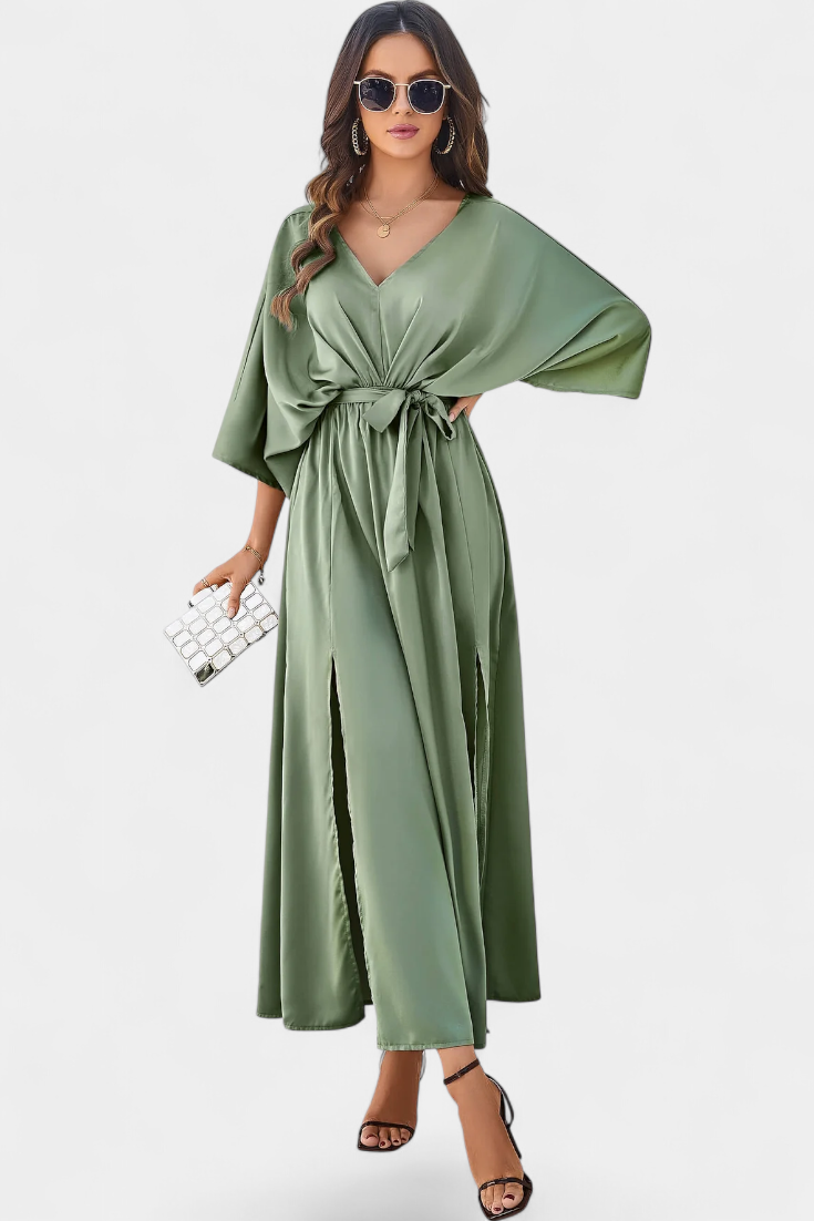 Milly Vestido Elegante con Abertura y Lazo