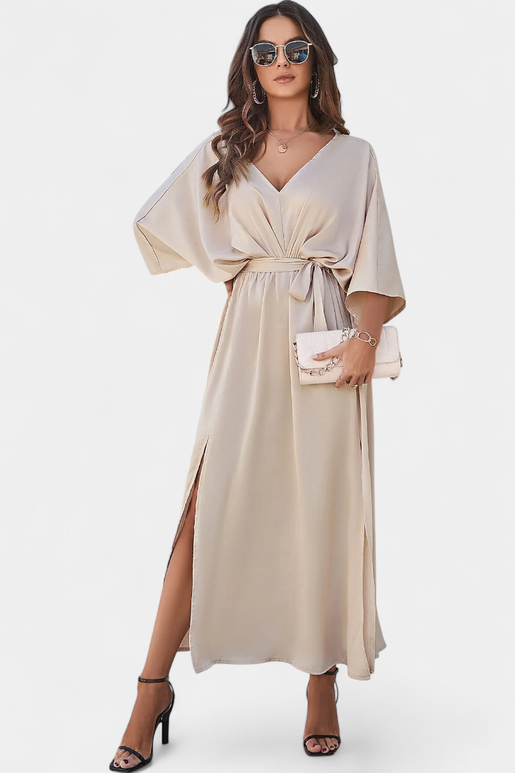 Milly Vestido Elegante con Abertura y Lazo