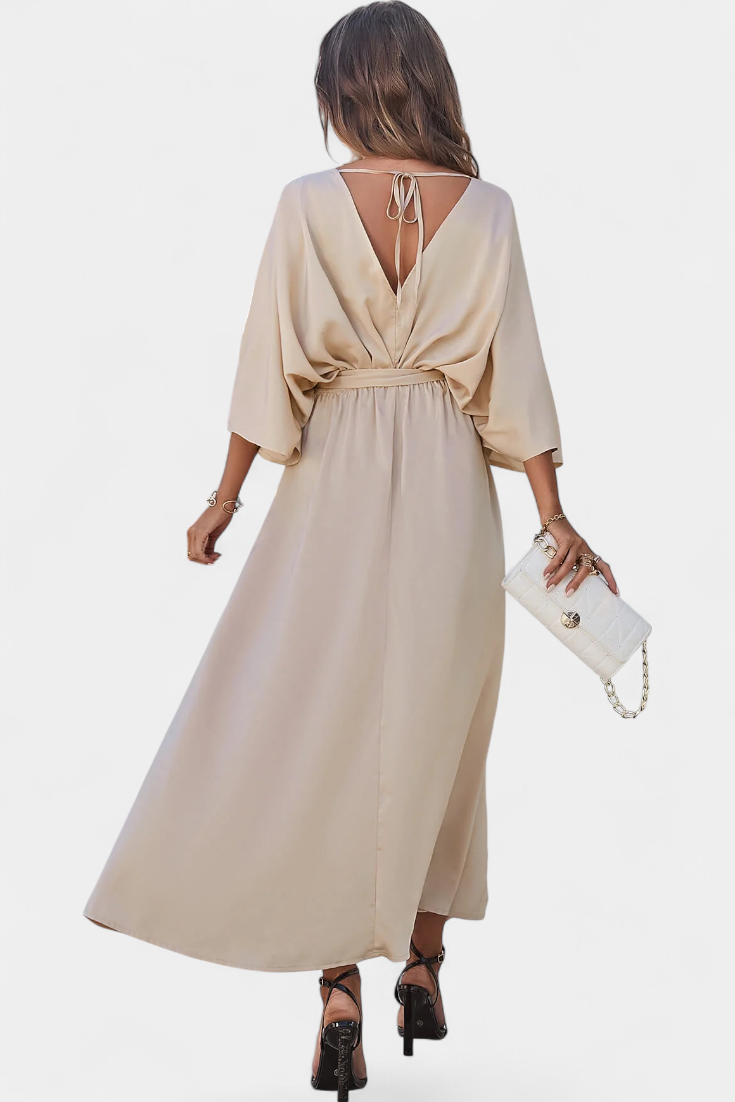 Milly Vestido Elegante con Abertura y Lazo