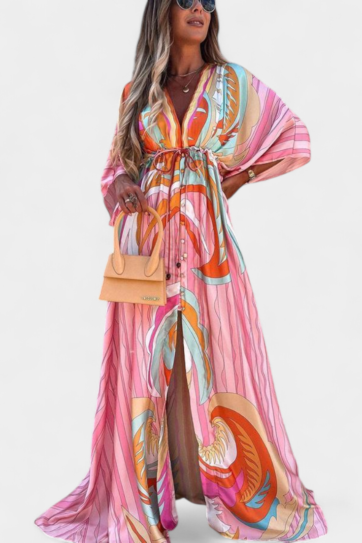 Joelle Vestido Suave Arcoíris con Manga Murciélago