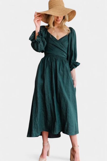 Petra Vestido Midi de Dos Niveles con Cuerpo Fruncido