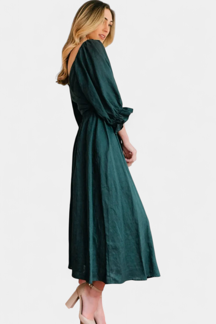 Petra Vestido Midi de Dos Niveles con Cuerpo Fruncido