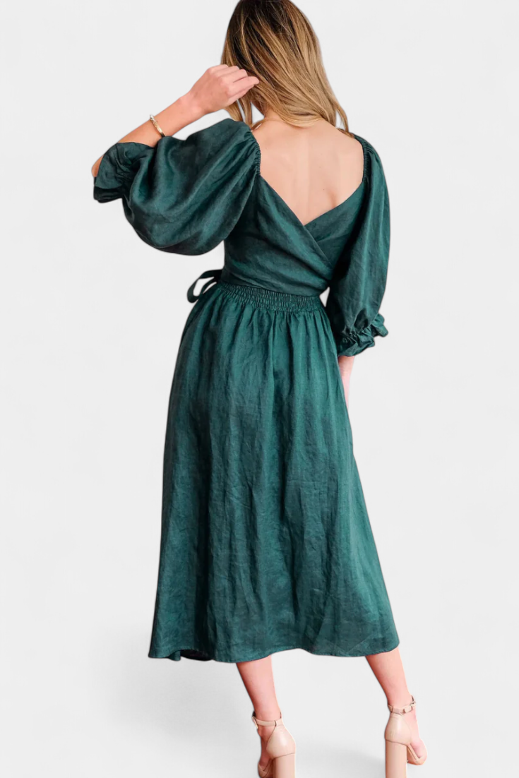 Petra Vestido Midi de Dos Niveles con Cuerpo Fruncido