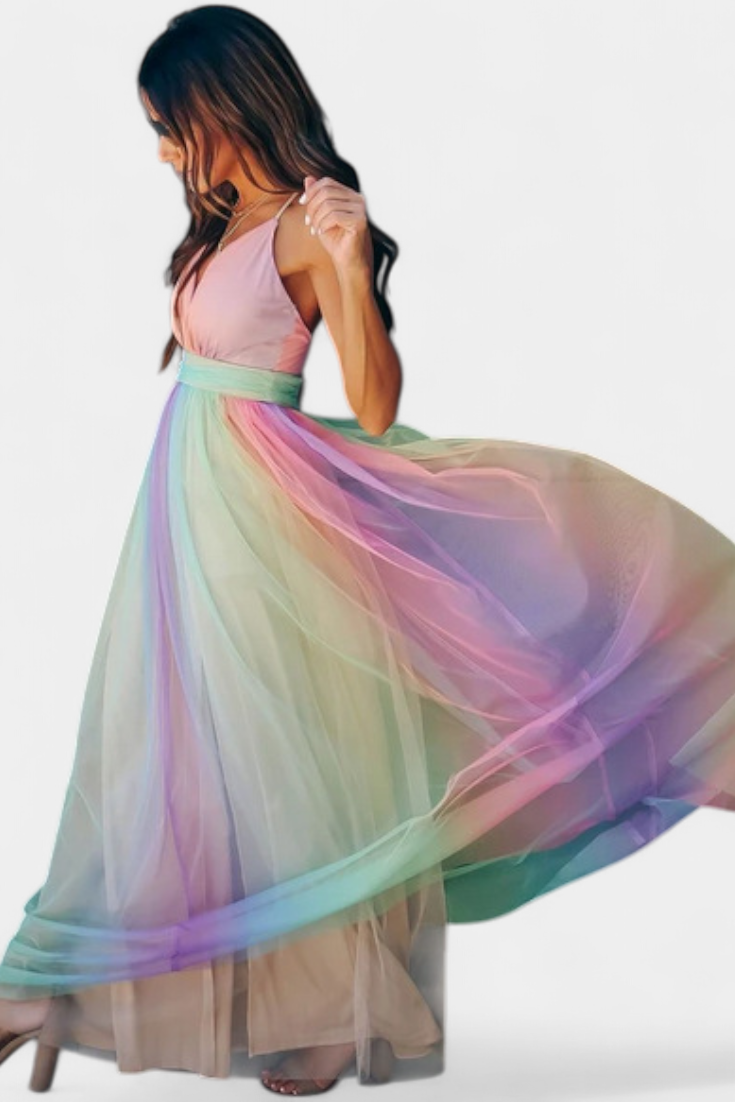 Gretchen Vestido de Rayas Multicolor con Escote en V