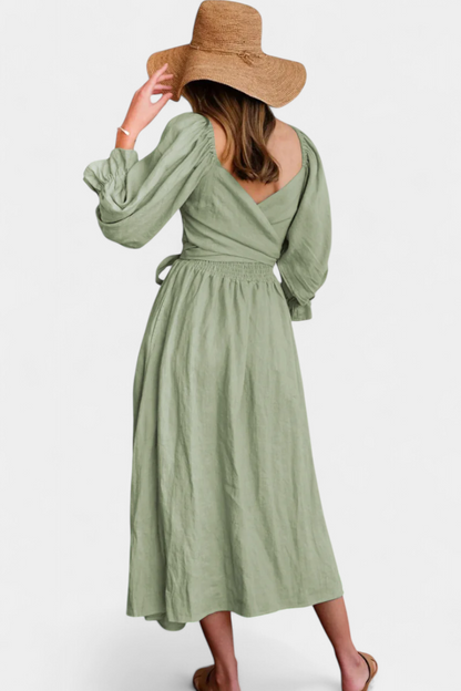 Petra Vestido Midi de Dos Niveles con Cuerpo Fruncido