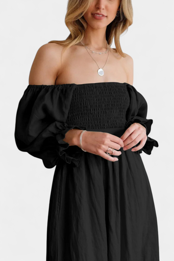 Petra Vestido Midi de Dos Niveles con Cuerpo Fruncido