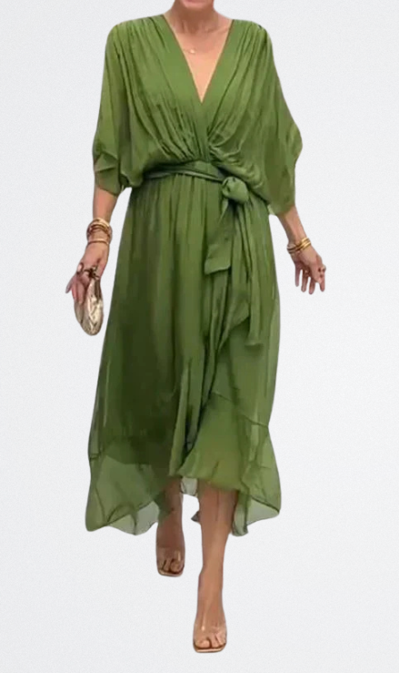 Monica - Vestido de gasa de seda con escote en V