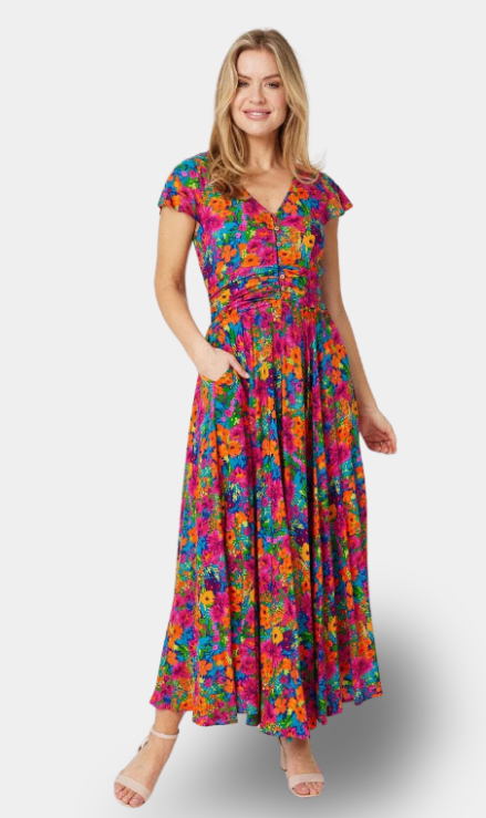 Anais Vestido Largo Floral en Rosa