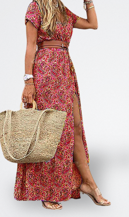 Crina | Vestido largo bohemio con cintura fruncida
