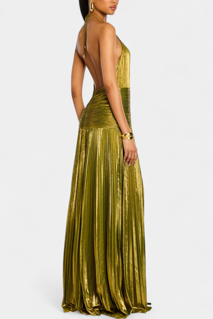 Emma Vestido Halter Abierto por la Espalda Metálico