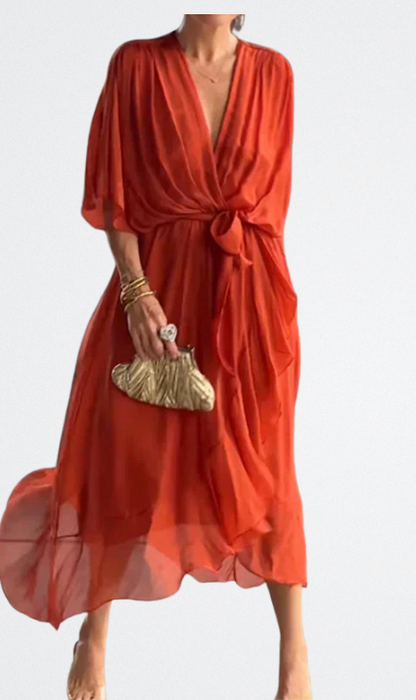 Monica - Vestido de gasa de seda con escote en V