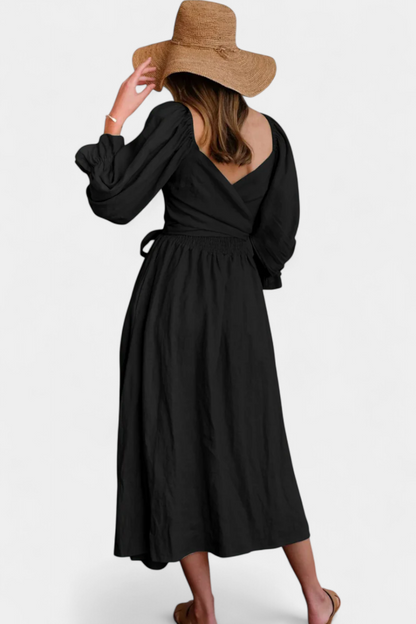 Petra Vestido Midi de Dos Niveles con Cuerpo Fruncido