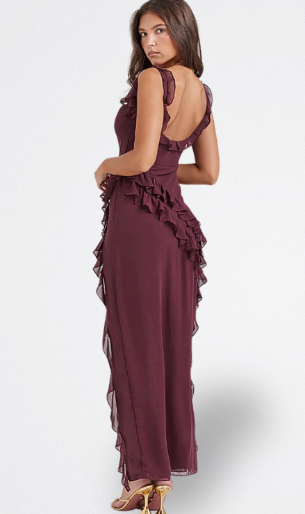 Brisa | Vestido Burdeos con Volantes
