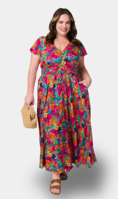 Anais Vestido Largo Floral en Rosa