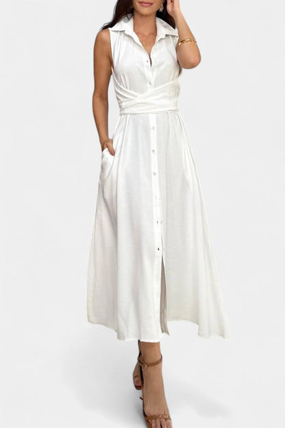 Meryl Vestido Midi de Estilo Camisa con Botones