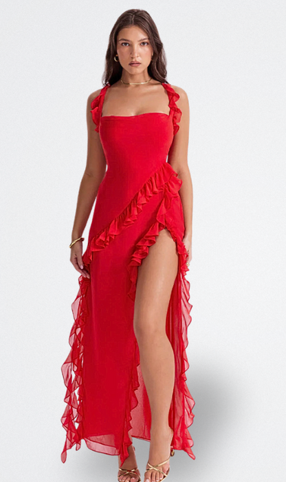 Brisa | Vestido Burdeos con Volantes