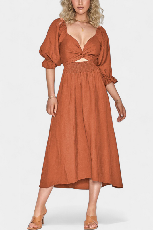 Petra Vestido Midi de Dos Niveles con Cuerpo Fruncido