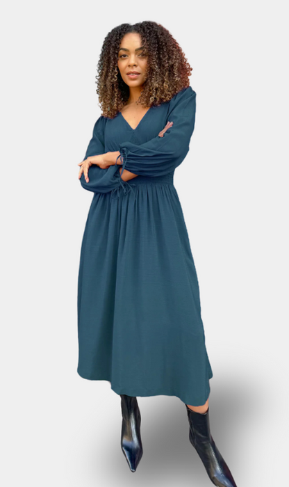 Maddie - Vestido de Cuello en V - Floral Azul