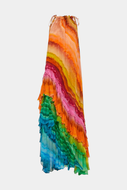 Tori Vestido con Volantes y Estampado Multicolor