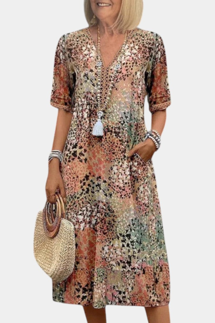 Perla Vestido Midi Boho con Estampado Floral
