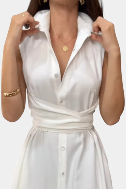 Meryl Vestido Midi de Estilo Camisa con Botones