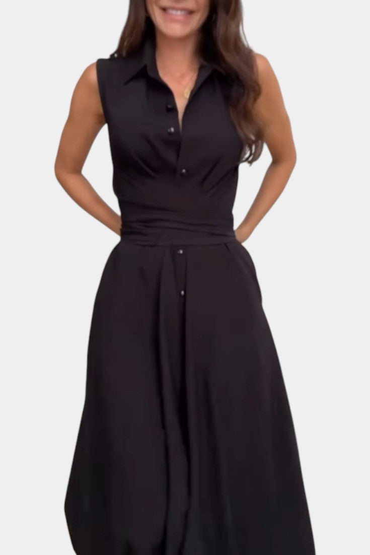 Meryl Vestido Midi de Estilo Camisa con Botones