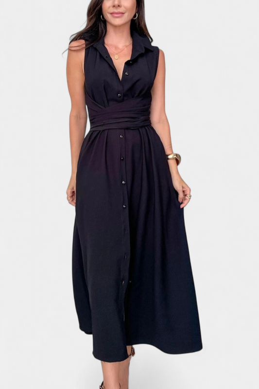 Meryl Vestido Midi de Estilo Camisa con Botones