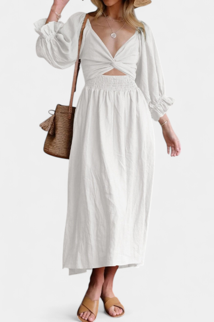 Petra Vestido Midi de Dos Niveles con Cuerpo Fruncido
