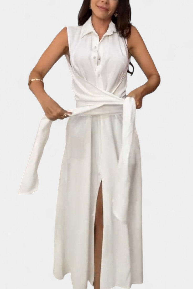 Meryl Vestido Midi de Estilo Camisa con Botones