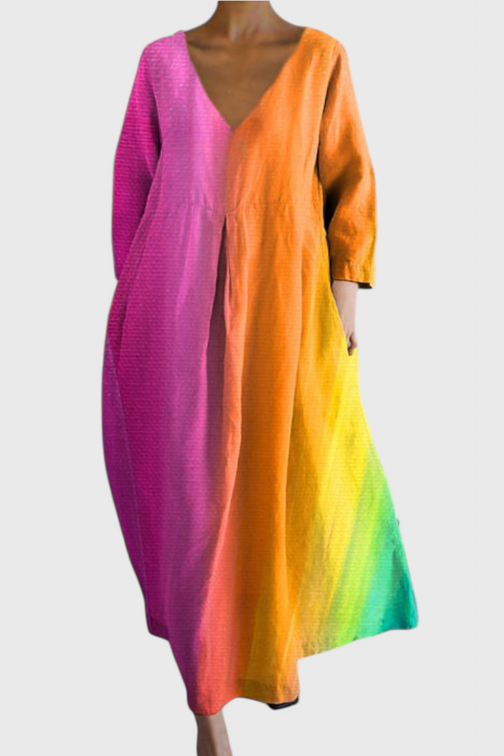 Anne Vestido Largo Colorido con Escote en V