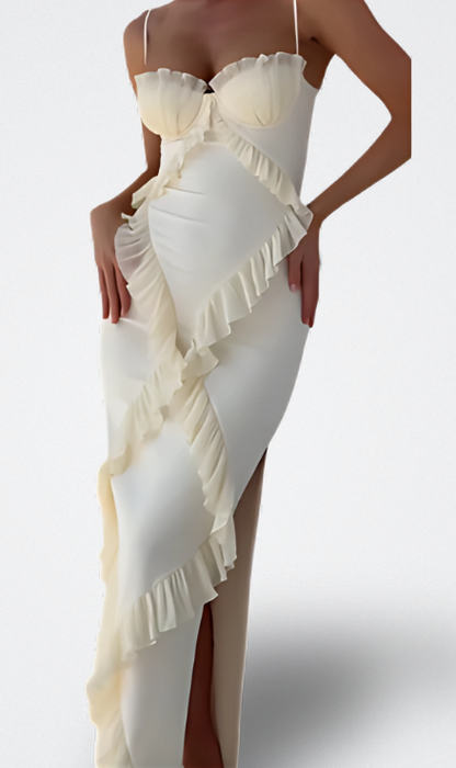 Aura Vestido Satinado con Volantes